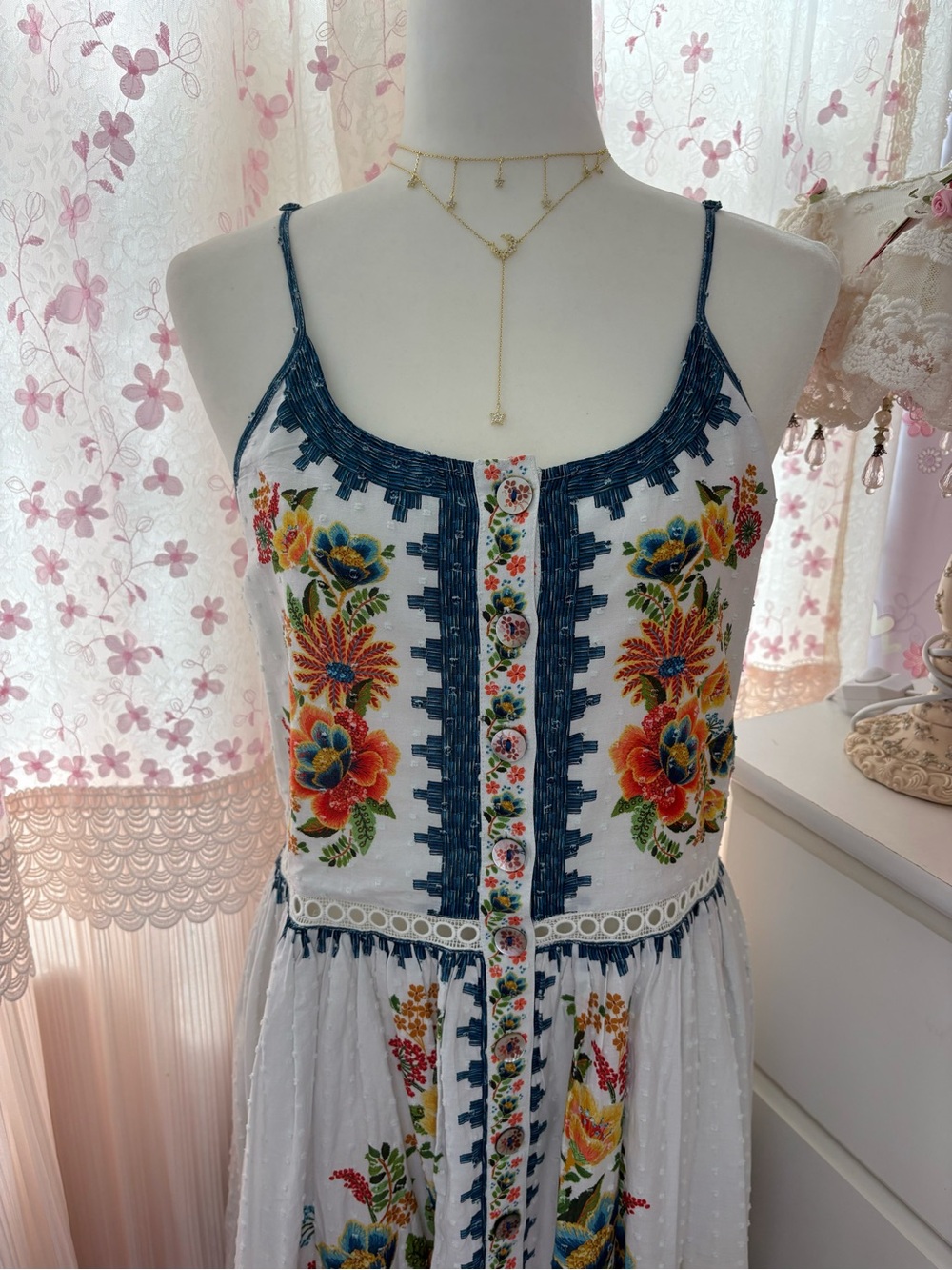 Farm Rio Delicate Garden A-Line Cotton Dress - Picture 4 of 8